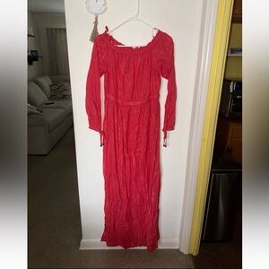 Michael Kors Metallic Dobby Stripe Off Shoulder Long Sleeve Maxi Dress Sz L